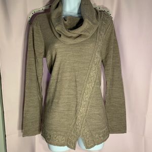 Croft & Barrow Tan Cowl Neck Sweater with Asymmetric Front Braid Detail Medium